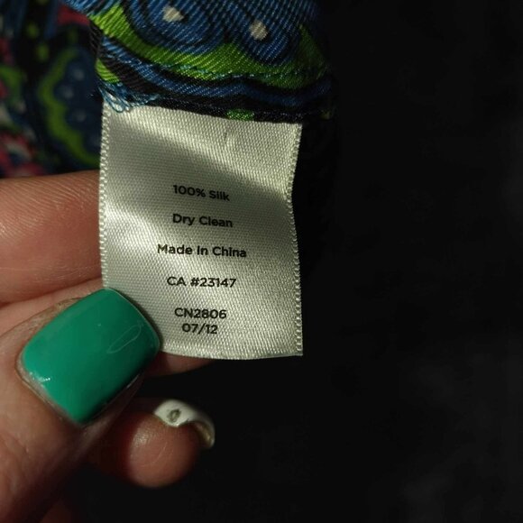 Talbots Womens 4P Multicolor Abstract Silk Long Sleeve Blouse Vibrant Funky - Picture 7 of 8